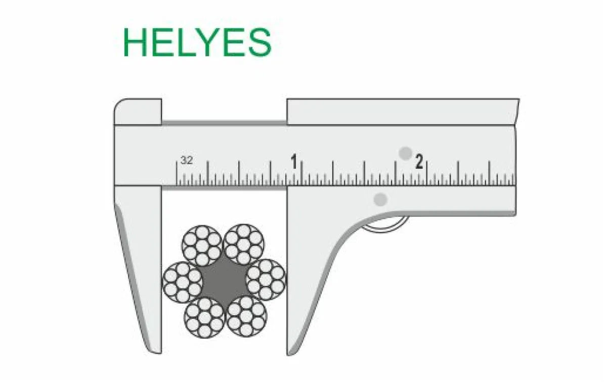 Sodronykötél átmérőjének helyes mérése Acélsodronykötél átmérőjének helyes mérése tolómérővel a külső pászmaéleken