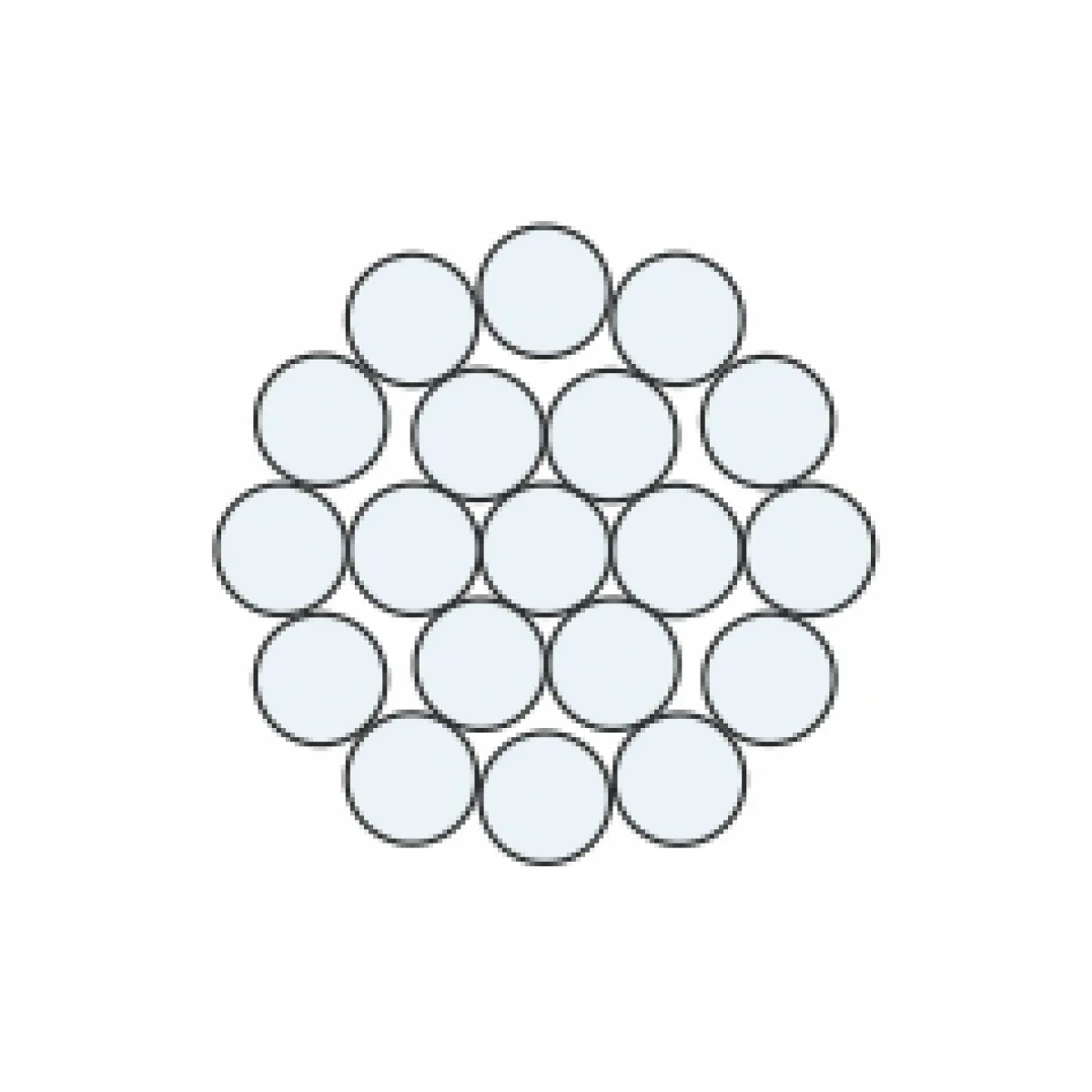 1x19 rozsdamentes acélsodronykötél keresztmetszet 1x19 szerkezetű AISI 316 saválló rozsdamentes acélsodronykötél keresztmetszeti rajza
