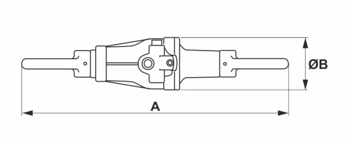 Holmatro PL 2510 húzószerszám felülnézeti gépészeti rajza | Texem Holmatro PL 2510 mechanikus emelő felülnézeti gépészeti méretrajza a milliméterben megadott A teljes szerkezeti hosszúság és B házszélesség ábrázolásával | Texem