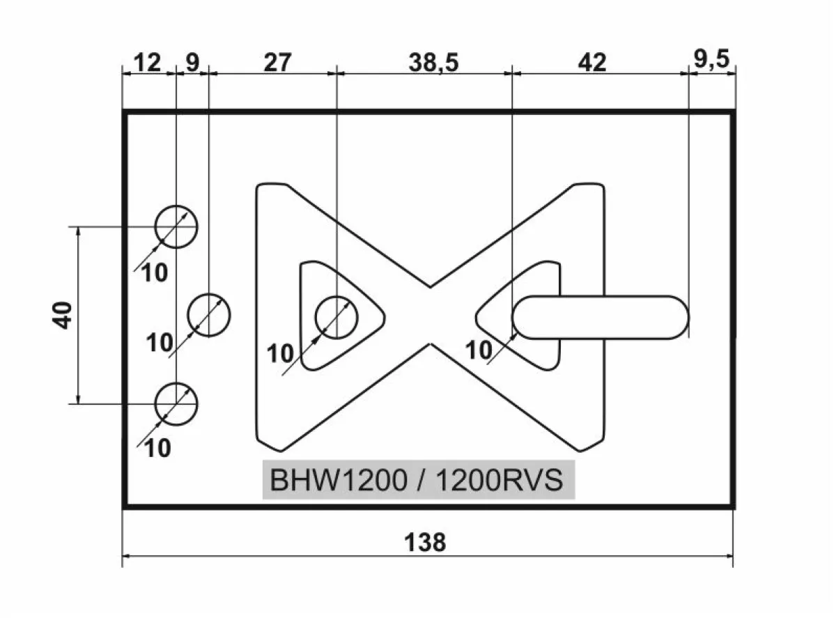 Delta BHW 1200 csörlő beépítési és szerelési rajza Delta BHW 1200 automata fékes kézi csörlő részletes alaplemez szerelési méretrajza és furattávolságai | Texem
