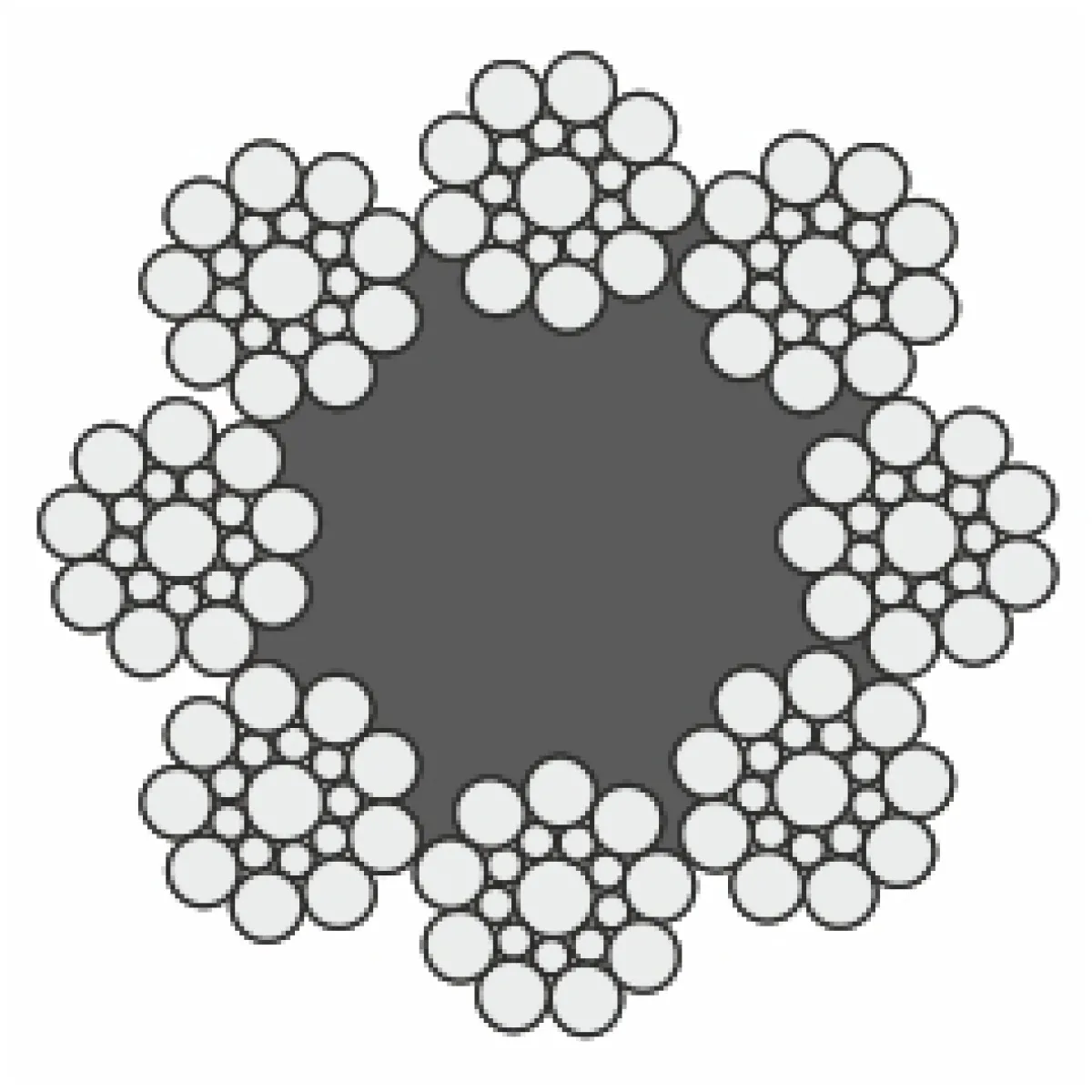 Seale S 8x19 FC liftkötél keresztmetszet S 8x19 FC szerkezetű nyolcpászmás Seale liftkötél keresztmetszeti rajza