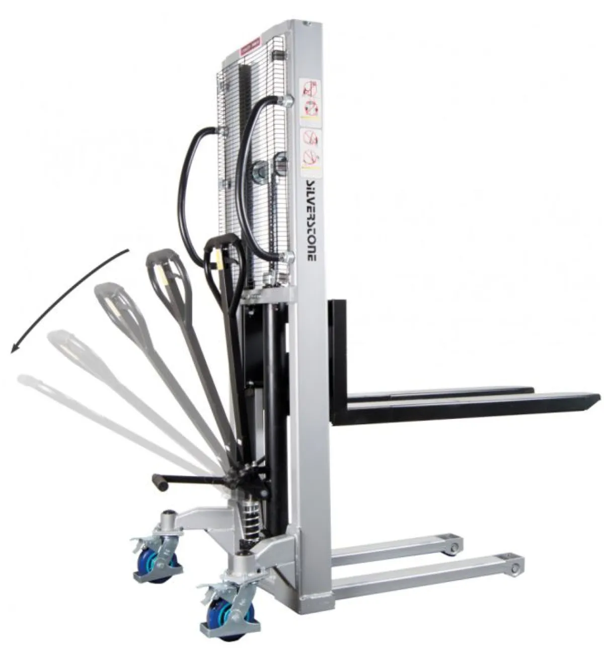 Silverstone ES nehézkivitelű manuális magasemelésű raklapemelő targonca Quick-Lift gyorsemelő szeleppel és C-profilú oszloppal 1 t teherbírással | Texem