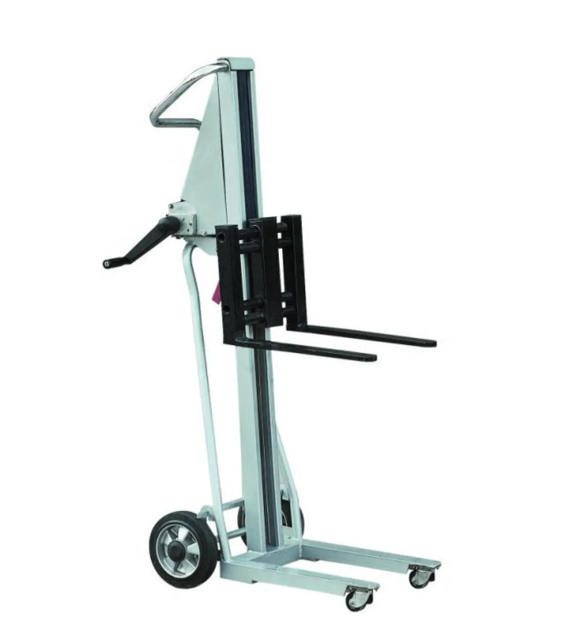 Silverstone PM120 ultra-könnyű magasemelésű kézi raklapemelő mechanikus drótköteles csörlőhajtással és állítható villákkal 120 kg teherbírással | Texem