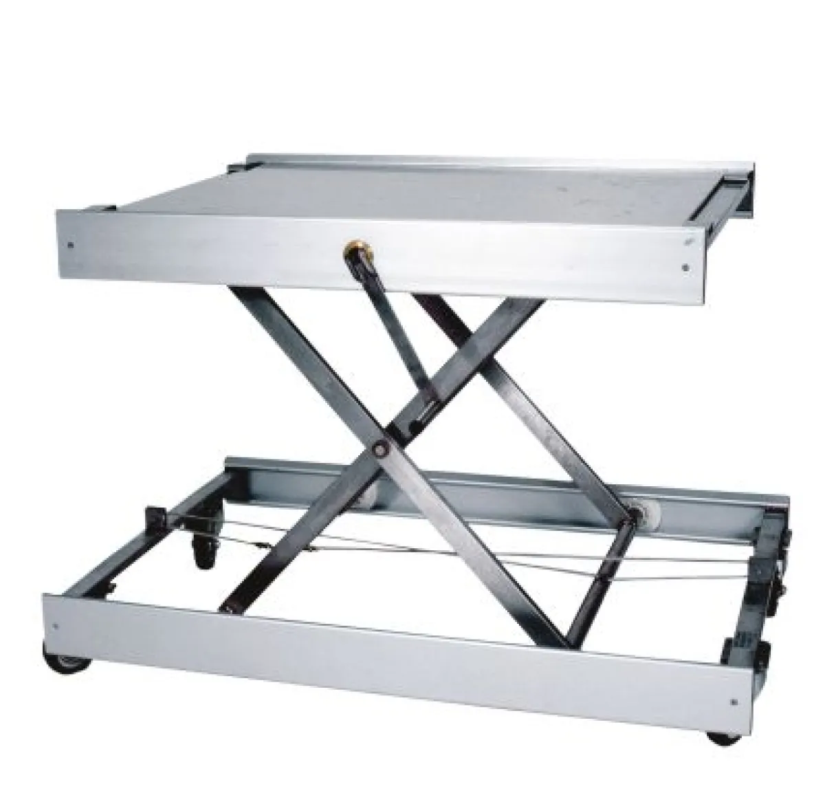 Silverstone SX-175 rozsdamentes mobil hidraulikus emelőasztal | Texem Silverstone SX-175 típusú prémium saválló nemesacél szerkezetű higiéniai guruló emelőasztal túlméretes hordozófelülettel és kétoldali kézikaros hajtóművel | Texem