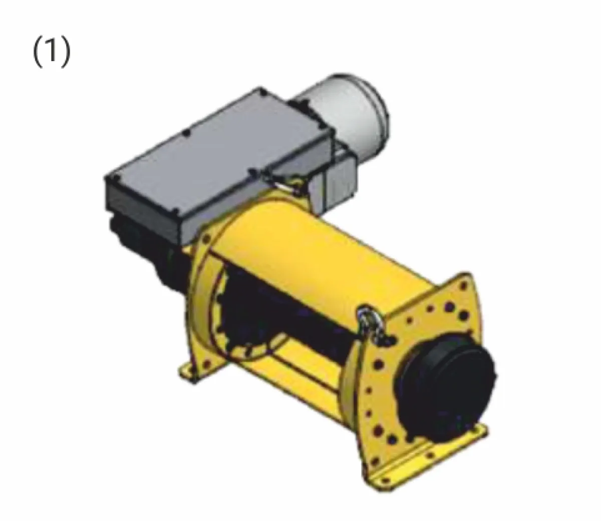 Huchez Industria BT motor feletti vezérlődoboz elrendezés | Texem Alkalmazástechnikai vázrajz a Huchez Industria BT nehezipari csörlő elektromos vezérlőegységének motor feletti elhelyezéséről | Texem