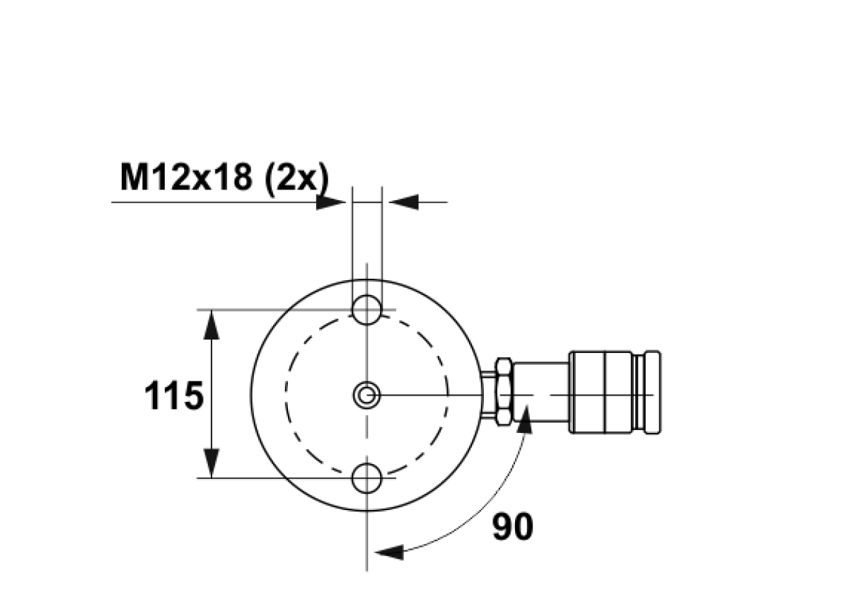 Holmatro HGC 75 t munkahenger talp gépészeti rajz | Texem Holmatro HGC 75 tonnás henger alulnézeti vázlata a megerősített talp rögzítőfurat-osztásával és az olajbevezetés milliméteres helyével | Texem