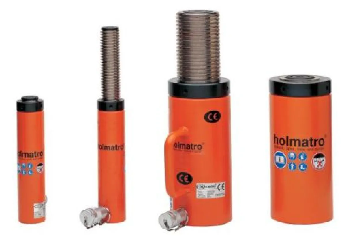 Holmatro HJ és HLC rögzítőanyás hidraulikus munkahengerek | Texem Holmatro HJ és HLC szériás 720 bar munkanyomású, menetes biztonsági rögzítőanyával és mechanikus tehertartással ellátott hidraulika hengerek csoportképe | Texem