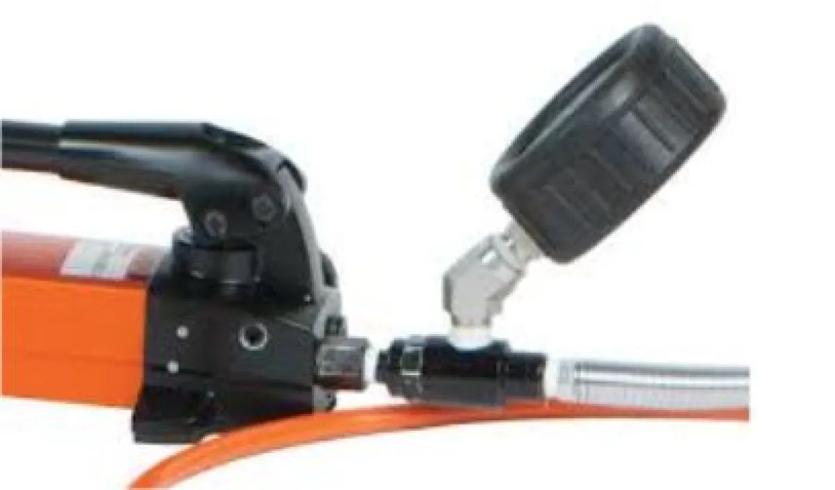 Holmatro 100 mm-es manométerkészlet PA 04/09 pumpához | Texem Holmatro nagyméretű, 100 mm átmérőjű precíziós glicerines mérőórával ellátott nyomásmérő készlet PA 04/09 kézi olajszivattyúkhoz | Texem