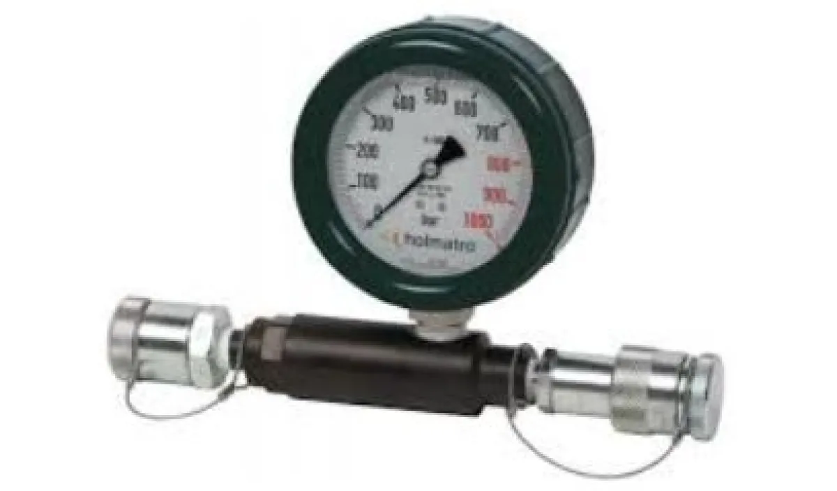 Holmatro A111 U plug-in gyorscsatlakozós manométer készlet | Texem Holmatro A111 U típusú közvetlenül a hidraulikus körbe iktatható (plug-in) gyorscsatlakozós nyomásmérő műszerkészlet védőtokkal | Texem
