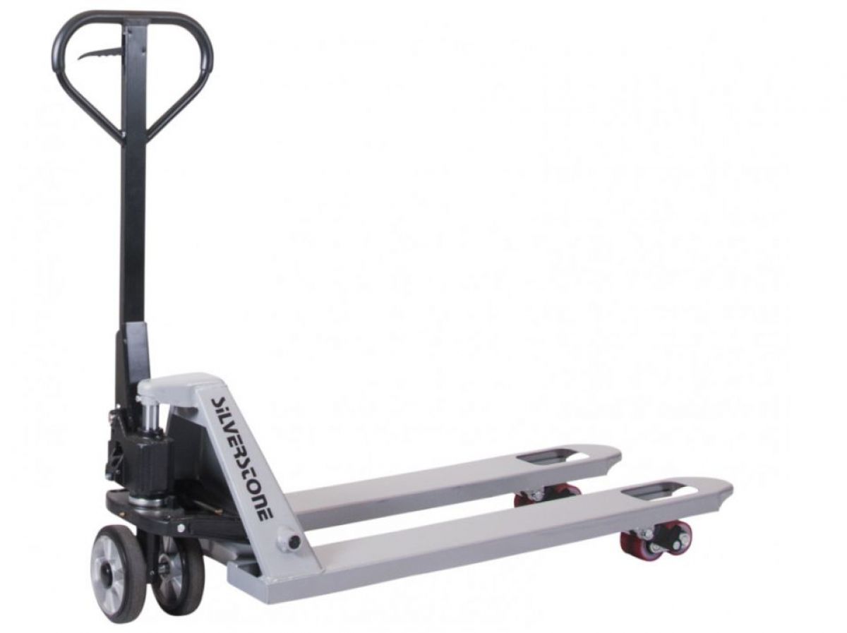 Silverstone Q77 integrált Quicklift gyorsemelő szeleprendszerrel és gumi kormányzott kerekekkel szerelt manuális hidraulikus raklapemelő béka | Texem